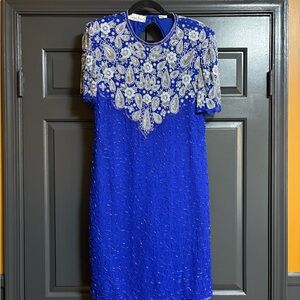 Laurence Kazar Royal Blue Dress with Silver Detailing